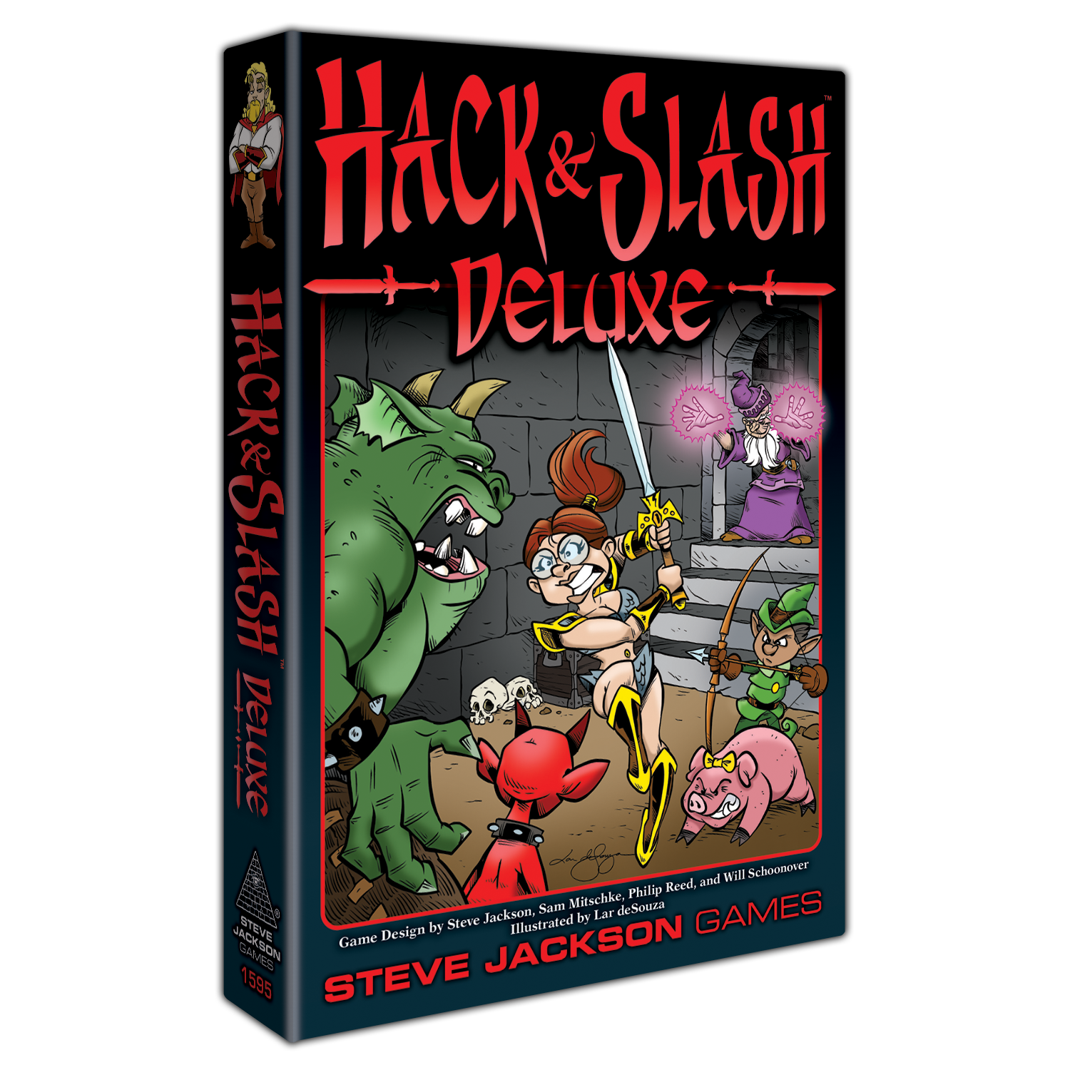 Hack & Slash Deluxe box art: Cartoon fantasy characters battling a green monster in a dungeon