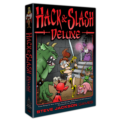 Hack & Slash Deluxe box art: Cartoon fantasy characters battling a green monster in a dungeon