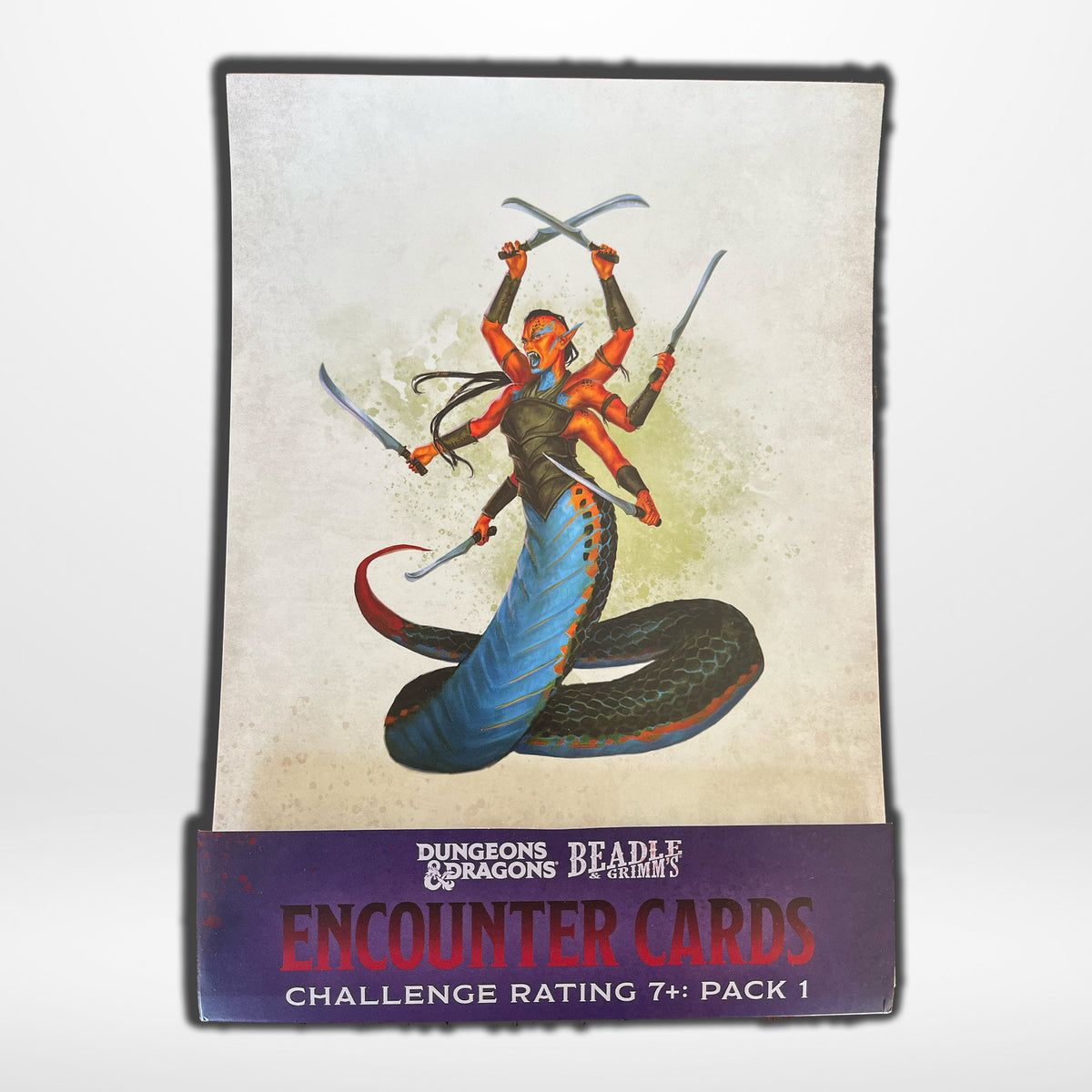 Dungeons &amp; Dragons Beadle &amp; Grimm&#39;s Encounter Cards Pack 1 box with Marilith demoness holding swords
