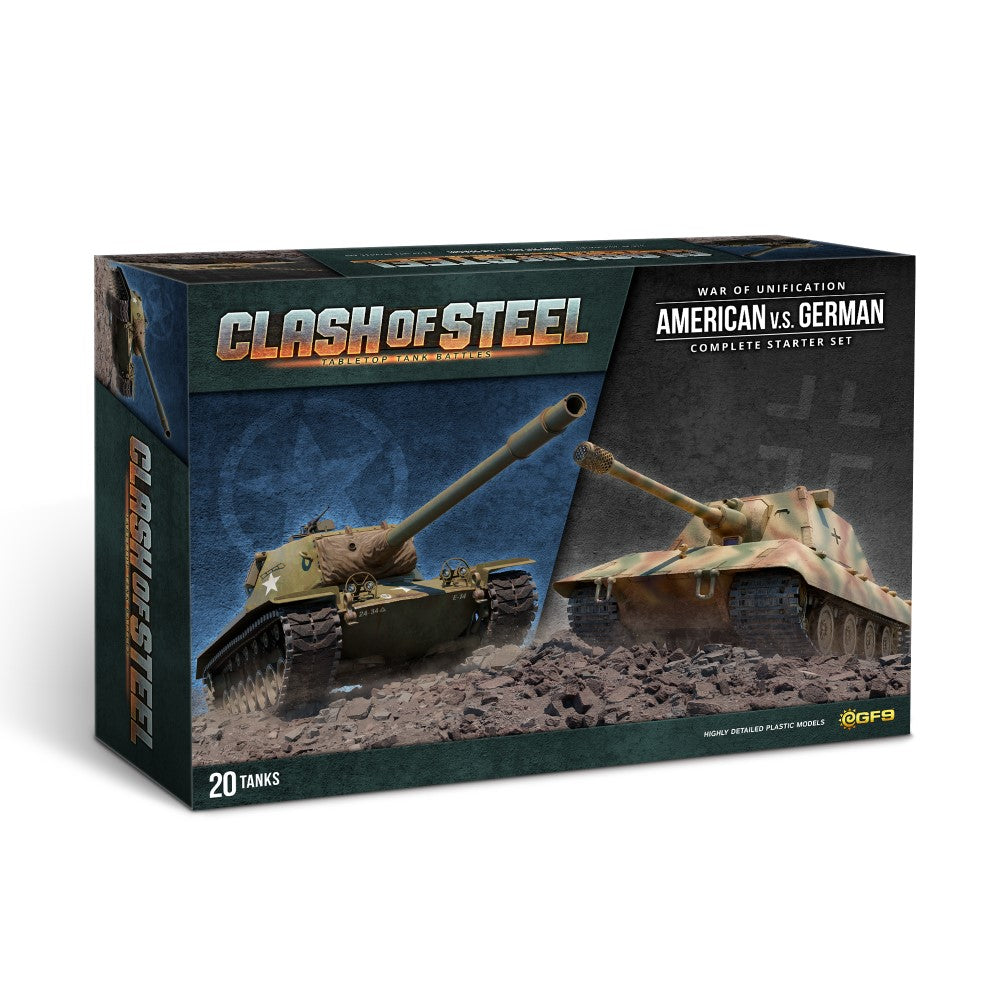 Gale Force Nine Clash of Steel: War of Unification - American vs German Complete Starter Set packaging box front view