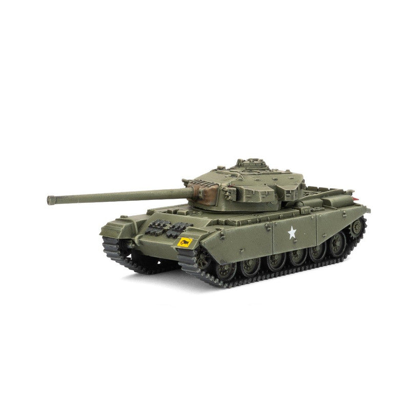 Olive green model tank with a long barrel, tracks, and a white star on its side