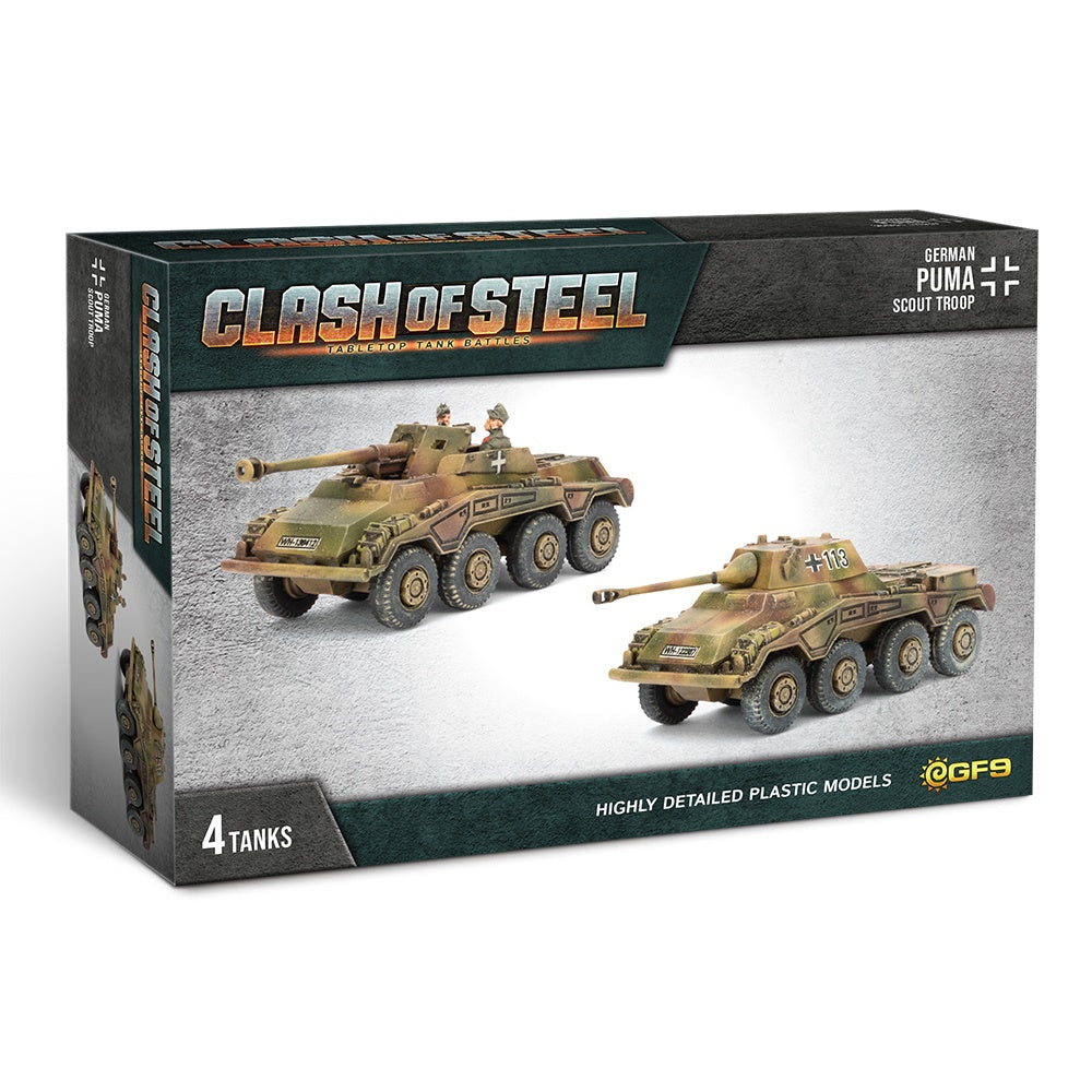 Clash of Steel Tabletop Tank Battles German Puma Scout Troop Plastic Tank Models 4-Piece Set - Good Games
