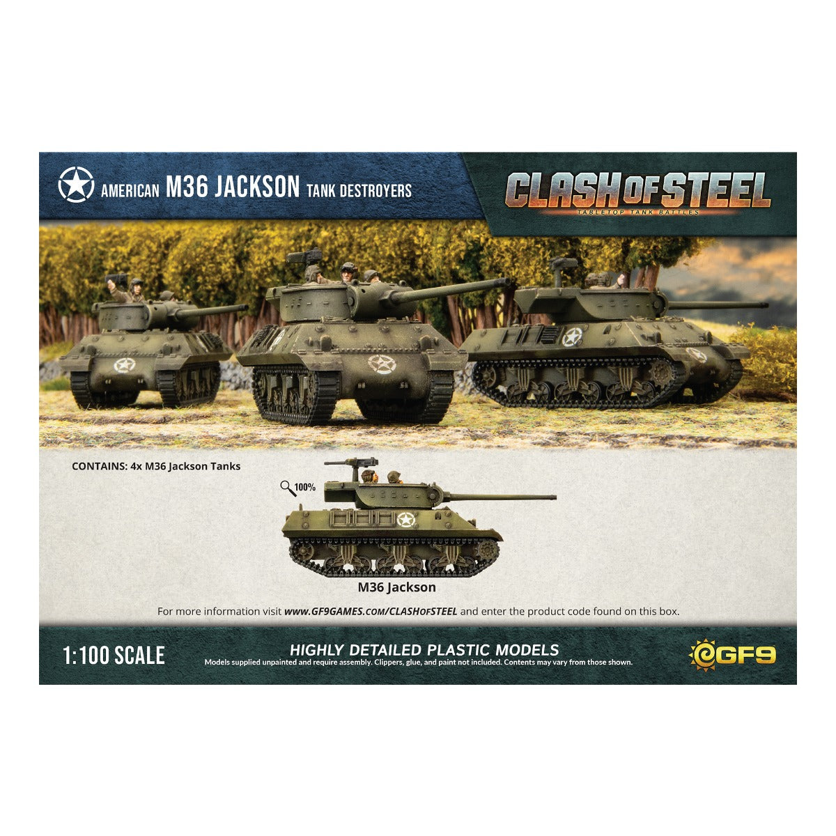 Clash of Steel M36 Jackson Tank Destroyers Plastic Tank Models 4-Piece Set - Good Games