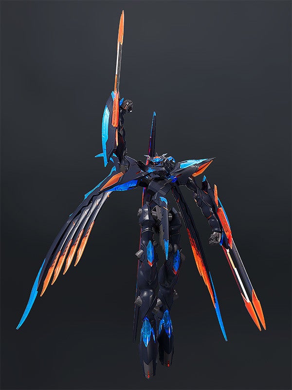 Side view highlighting mechanical detail and asymmetrical weapon design