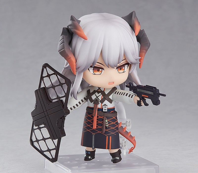 Rear view of Nendoroid Saria showing hair, outfit, and backpack