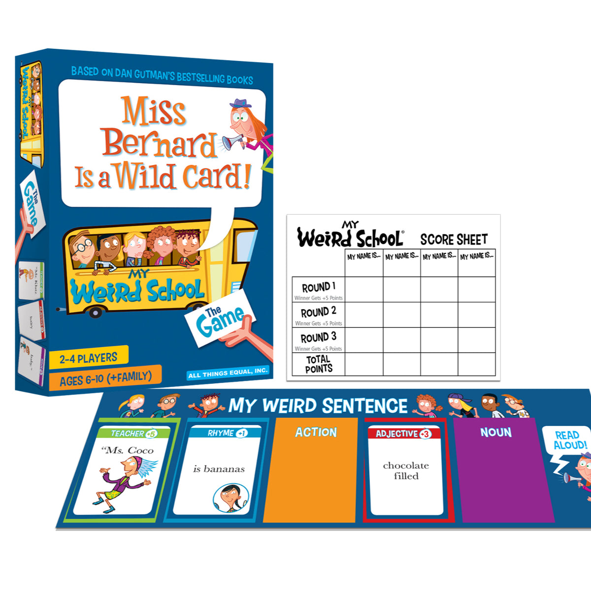 My Weird School board game with score sheet and play mat for 2-4 players ages 6-10 and family