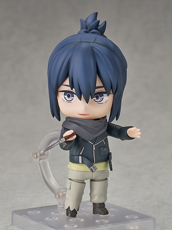 Nendoroid figure of Shin from Dorohedoro in blue jacket and gray scarf holding a cleaver