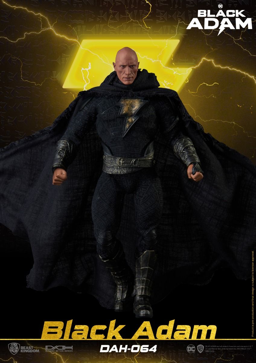 Black Adam action figure mid-flight with lightning effects and clenched fists
