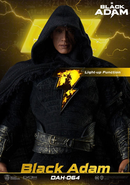 Side view highlighting Black Adam’s dynamic pose and textured costume