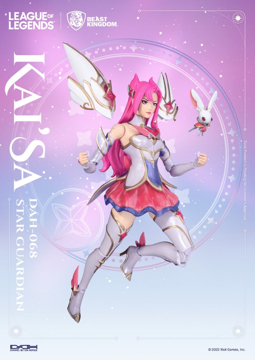 DAH-068 Star Guardian Kaisa action figure with pink hair white and pink armor and small floating white rabbit