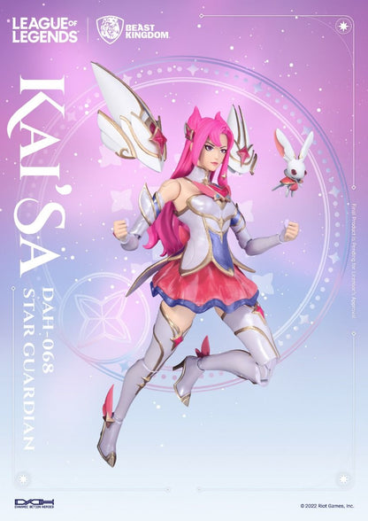 DAH-068 Star Guardian Kaisa action figure with pink hair white and pink armor and small floating white rabbit
