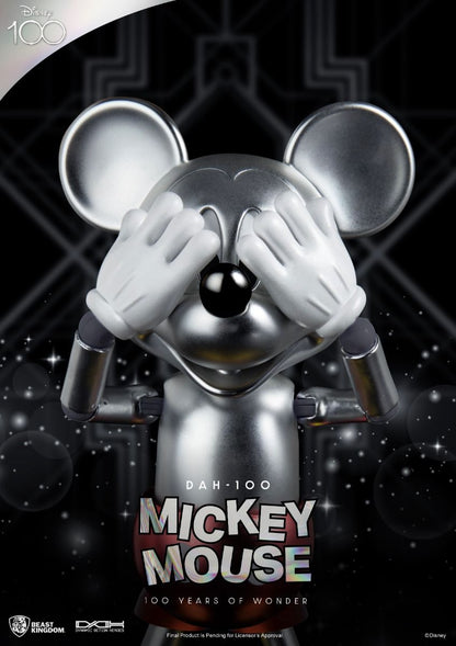Silver and grey robotic Mickey Mouse figure from Disney 100 Collection by Beast Kingdom