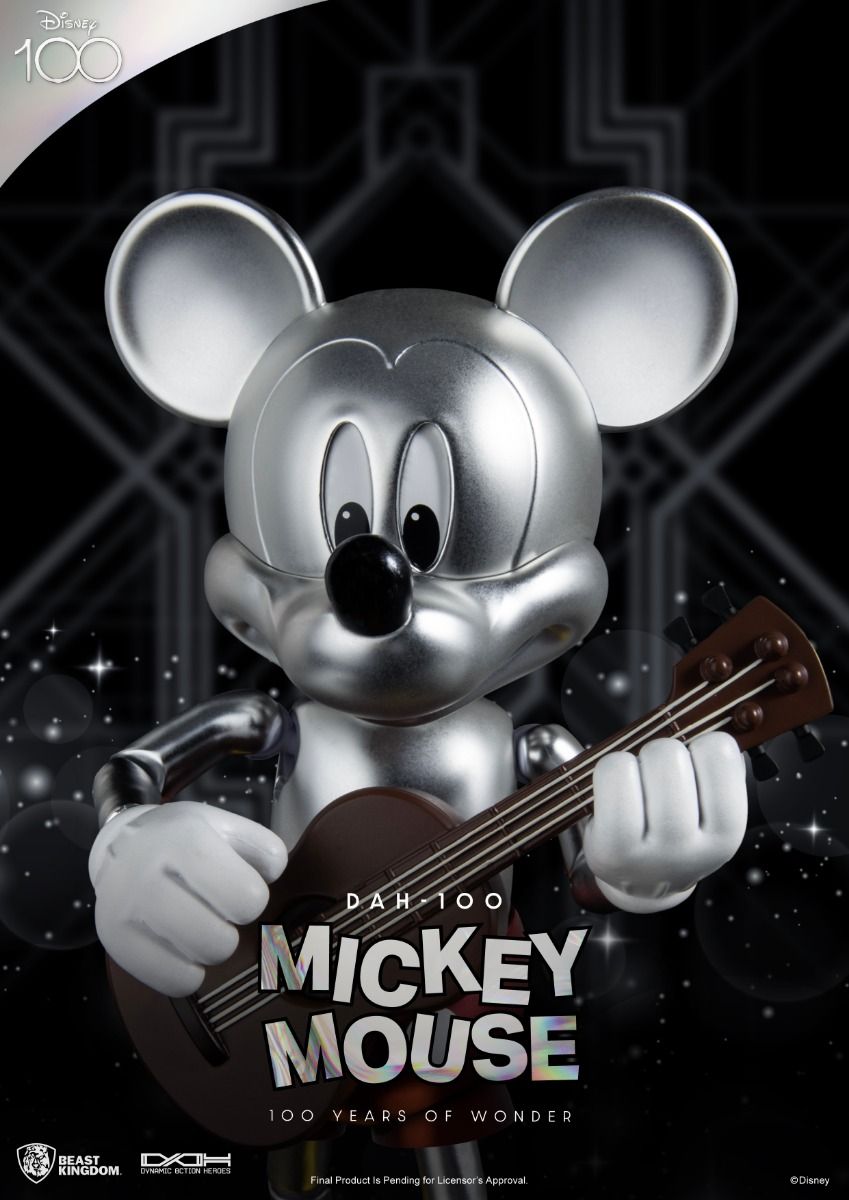 Beast Kingdom Dynamic 8ction Heroes DAH-100 Disney 100 Years of Wonder silver chrome Mickey Mouse playing a ukulele