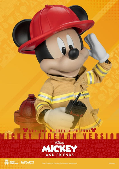 Disney Mickey Friends Fireman Version DAH-103 action figure in firefighter gear with red helmet and walkie-talkie