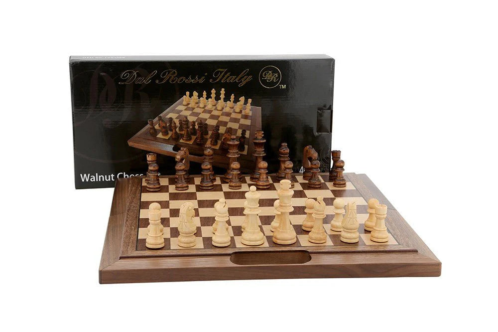 Dal Rossi Chess Set Walnut Folding Bevelled Edge With Handle 16 Inch - Good Games