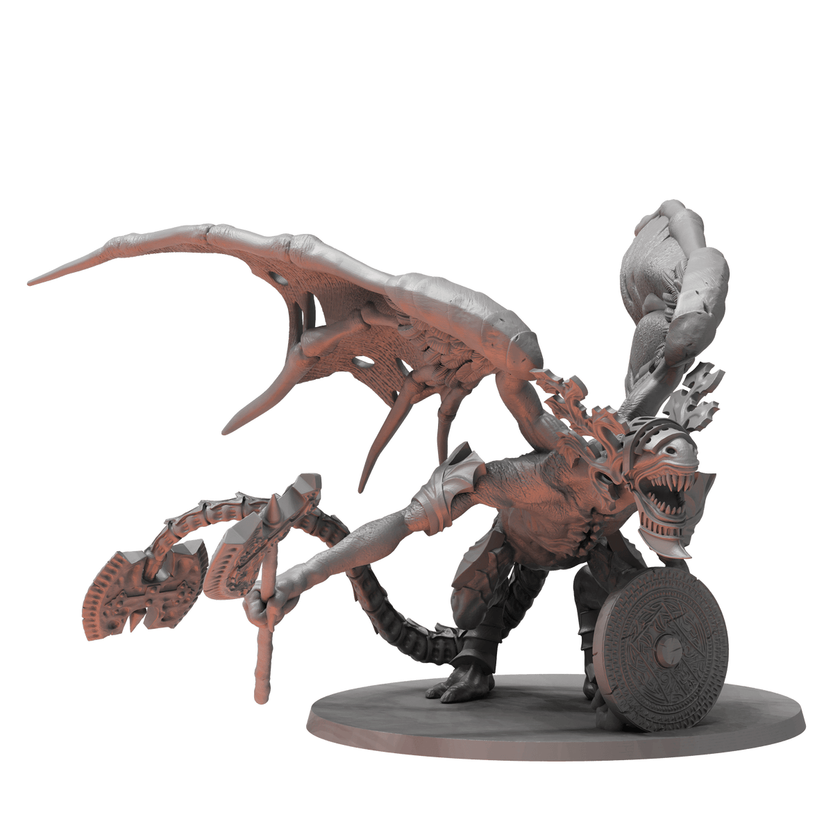 A textured a winged monster with a shield model