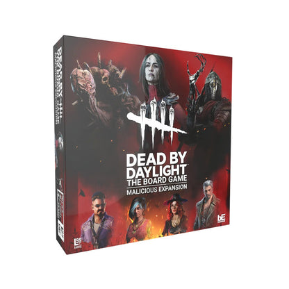 Dead by Daylight: Board Game - Malicious Expansion box, featuring characters and logo
