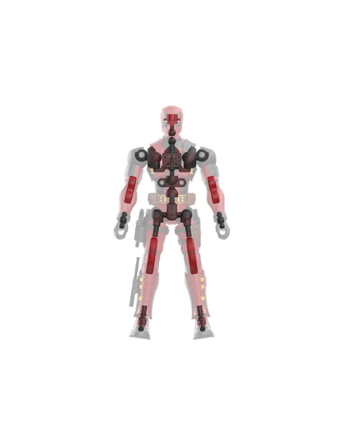 Action figure prototype showing red internal joints and structure