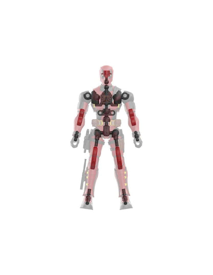 Action figure prototype showing red internal joints and structure