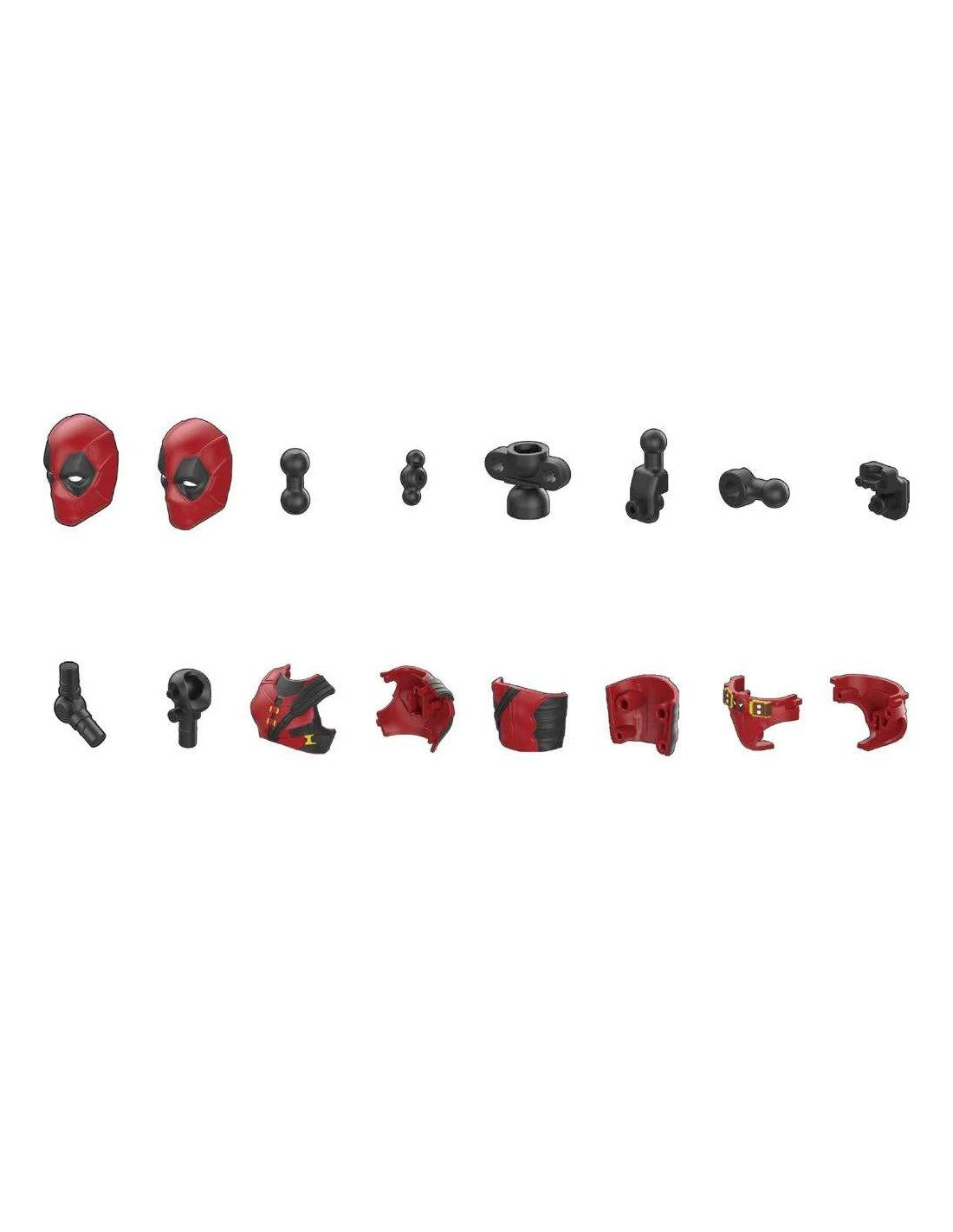 Deadpool action figure parts including two masks, armor, and joints