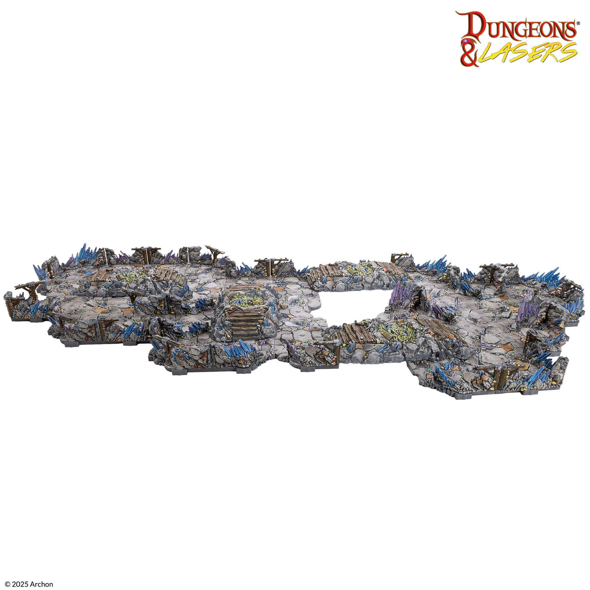 Dungeons &amp; Lasers modular terrain of a crystal cave or mine with stone paths and wooden supports