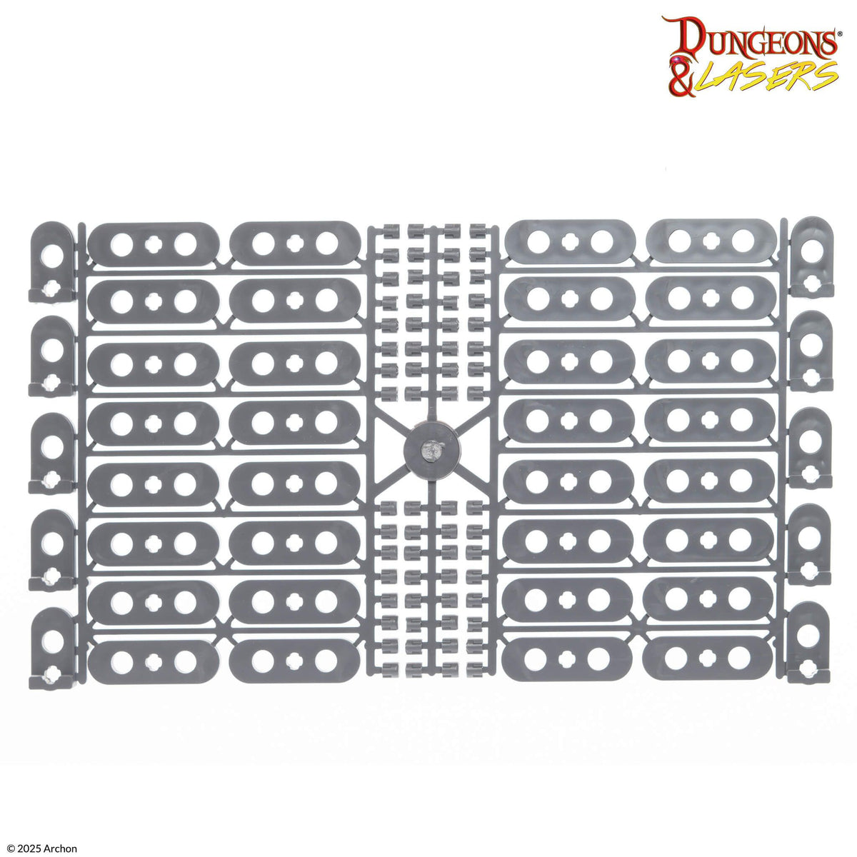 Grey plastic sprue with modular building parts for Dungeons &amp; Lasers terrain