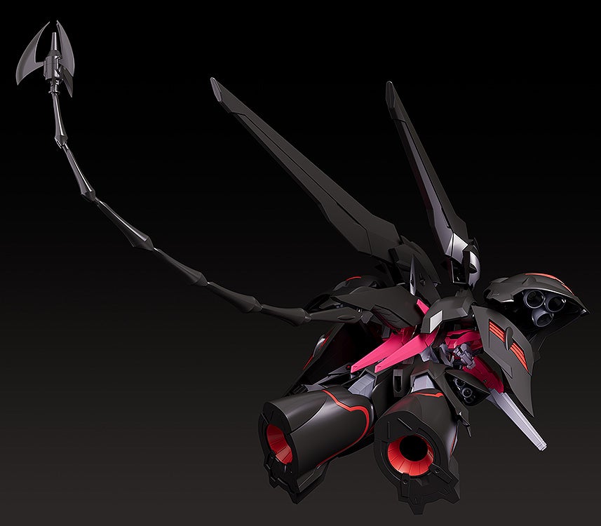 Rear view of Moderoid Black Sarena model showing detailed thrusters and mechanical parts