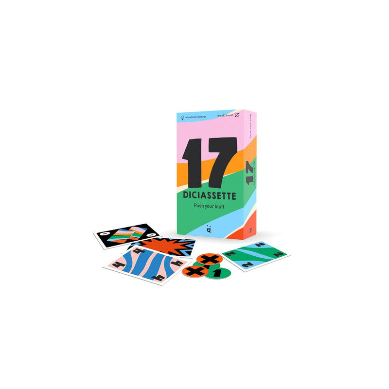 The 17 Diciassette card game laid out on a table, showing several playing cards in a row with numbers and symbols, highlighting the game&#39;s design and components