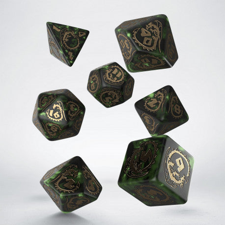 Q Workshop - Dragon Bottle Green & Gold Dice Set 7 - Good Games