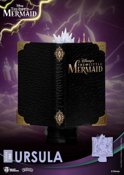 Disney The Little Mermaid Ursula D-Stage 080 figure with Ursula book on a purple background with lightning