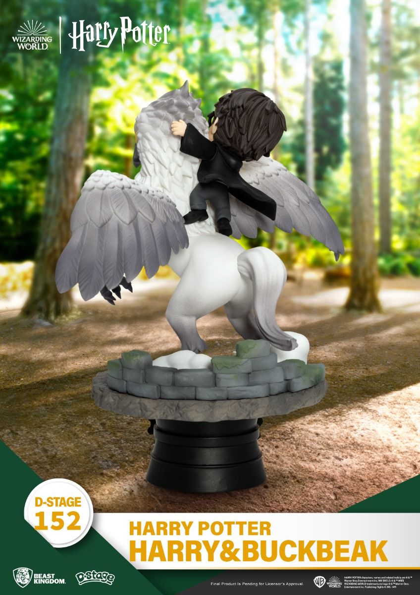 Harry Potter and Buckbeak D-Stage 152 statue featuring Harry riding the Hippogriff in a forest setting