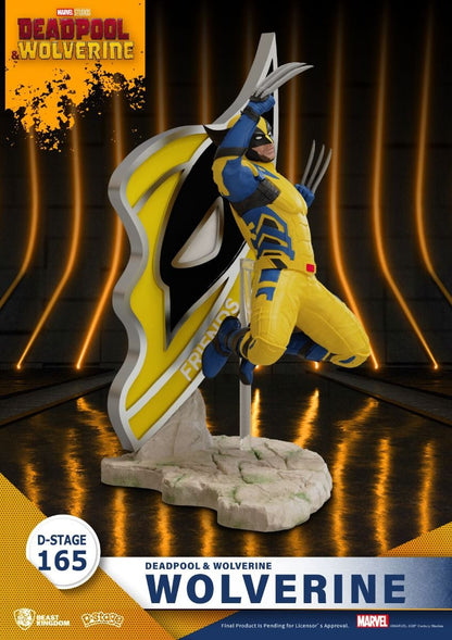Deadpool Wolverine D-Stage 165 Wolverine figure in yellow and blue suit with claws extended