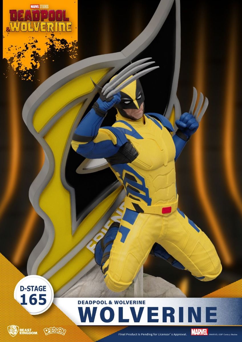 DEADPOOL WOLVERINE Beast Kingdom D-Stage 165 collectible statue featuring Wolverine in iconic yellow and blue suit with claws extended