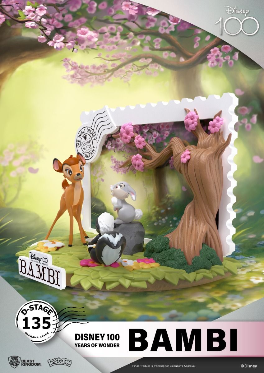Disney 100 Bambi and friends figurine with Thumper and Flower in a detailed woodland diorama