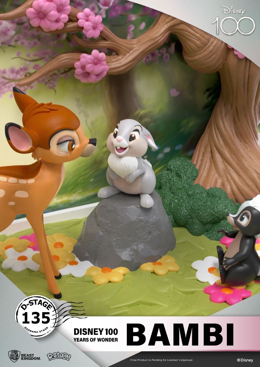 Detailed display diorama featuring Disney's Bambi Thumper the rabbit and Flower the skunk among spring flowers