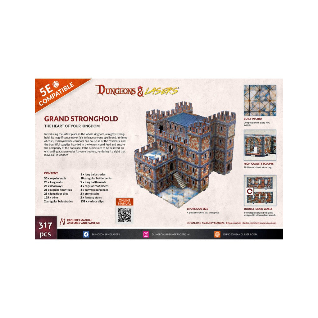 Detailed 3D model of the "Grand Stronghold" fantasy castle kit for Dungeons & Lasers tabletop RPGs