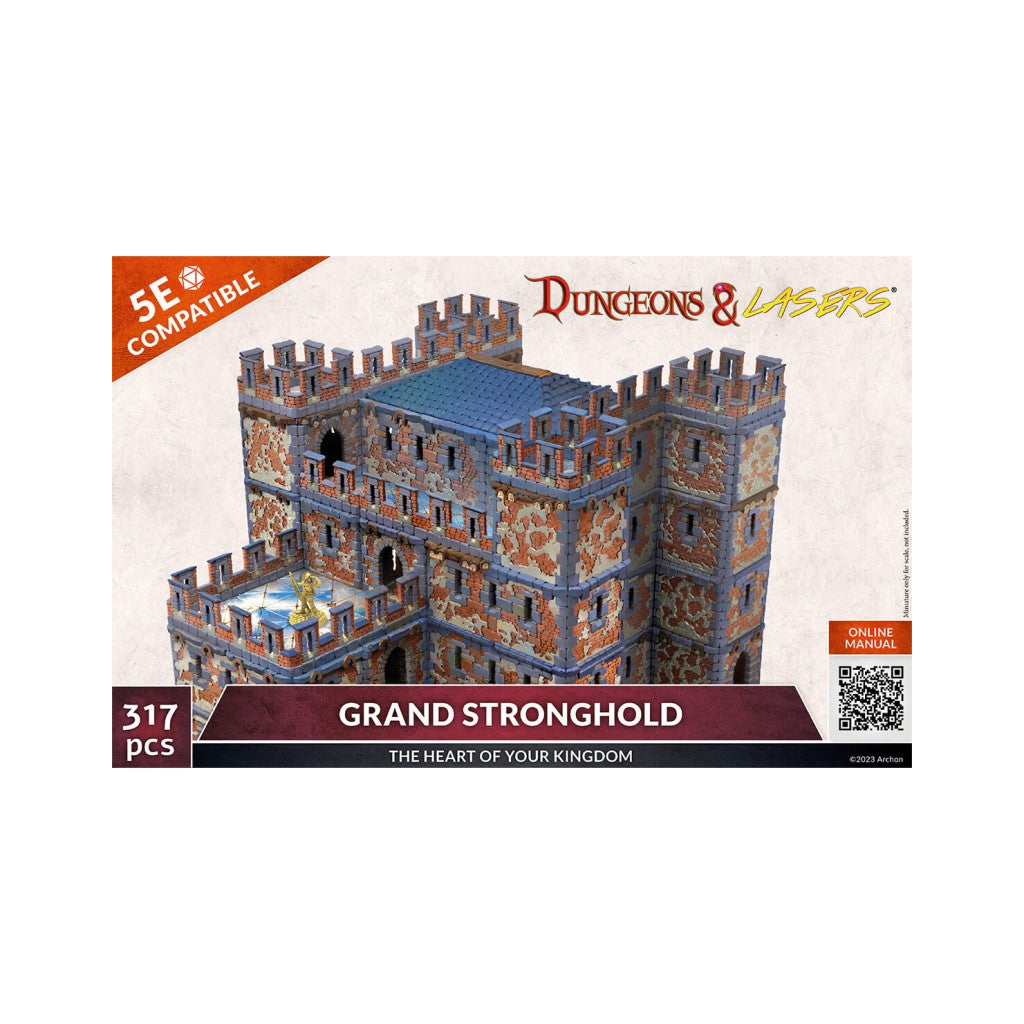 Detailed model of the Dungeons & Lasers Grand Stronghold modular castle terrain kit, labeled 5E compatible