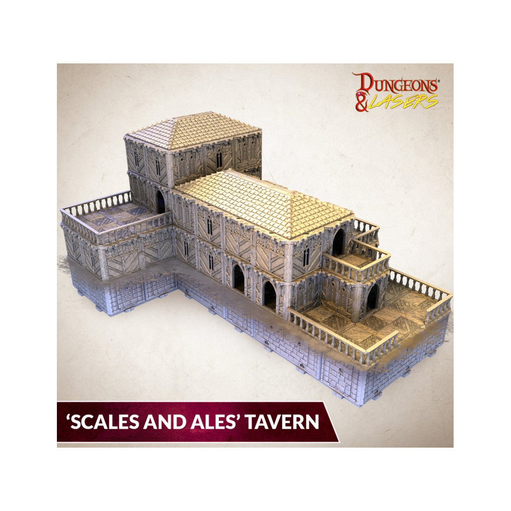 Modular fantasy miniature model of the Scales and Ales Tavern terrain piece