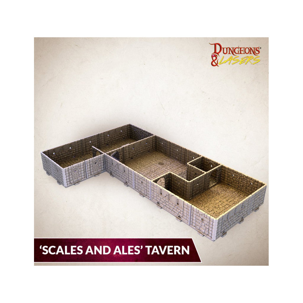 Miniature modular model of the L-shaped 'Scales and Ales' Tavern interior