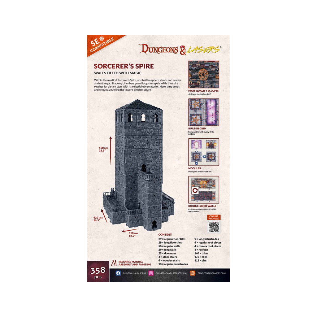 Dungeons & Lasers Sorcerer's Spire 5E compatible modular stone tower terrain model