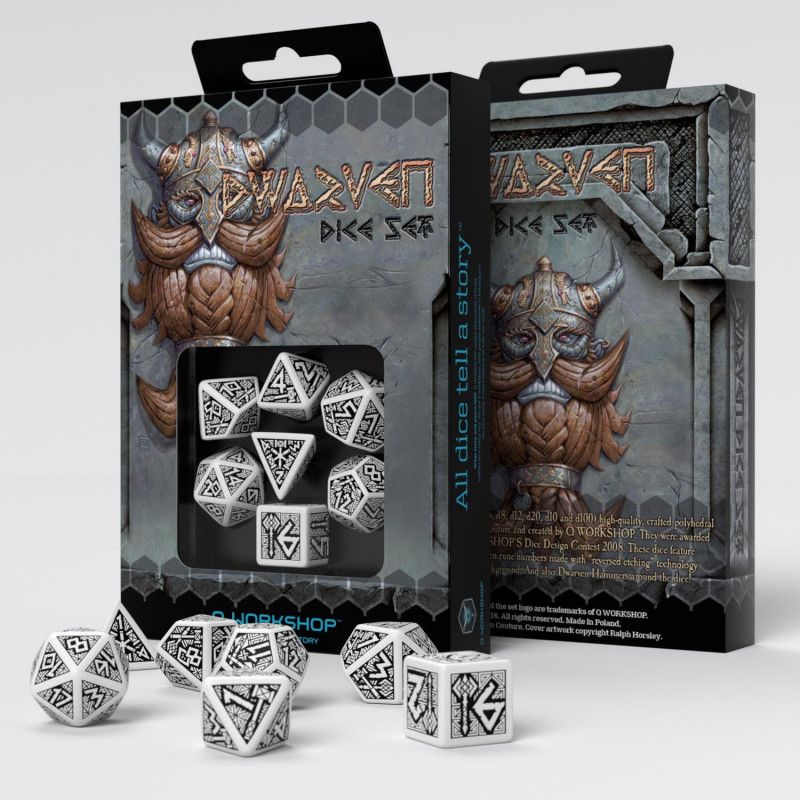Q Workshop - White &amp; Black Dwarven Dice Set (7) Box