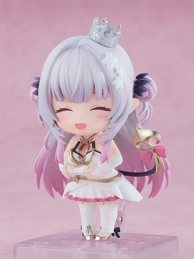 Side view focusing on hair ribbons, outfit frills, and cheerful expression