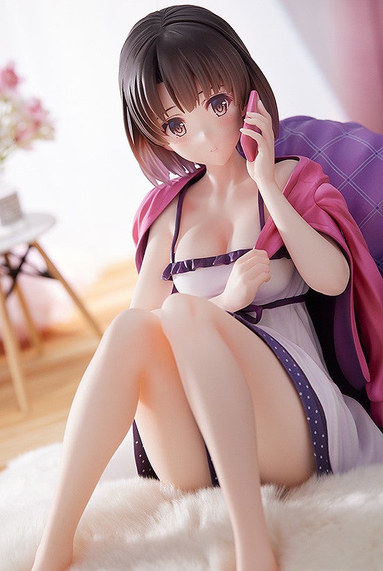 Rear view of Megumi Kato figure highlighting dress and hair design