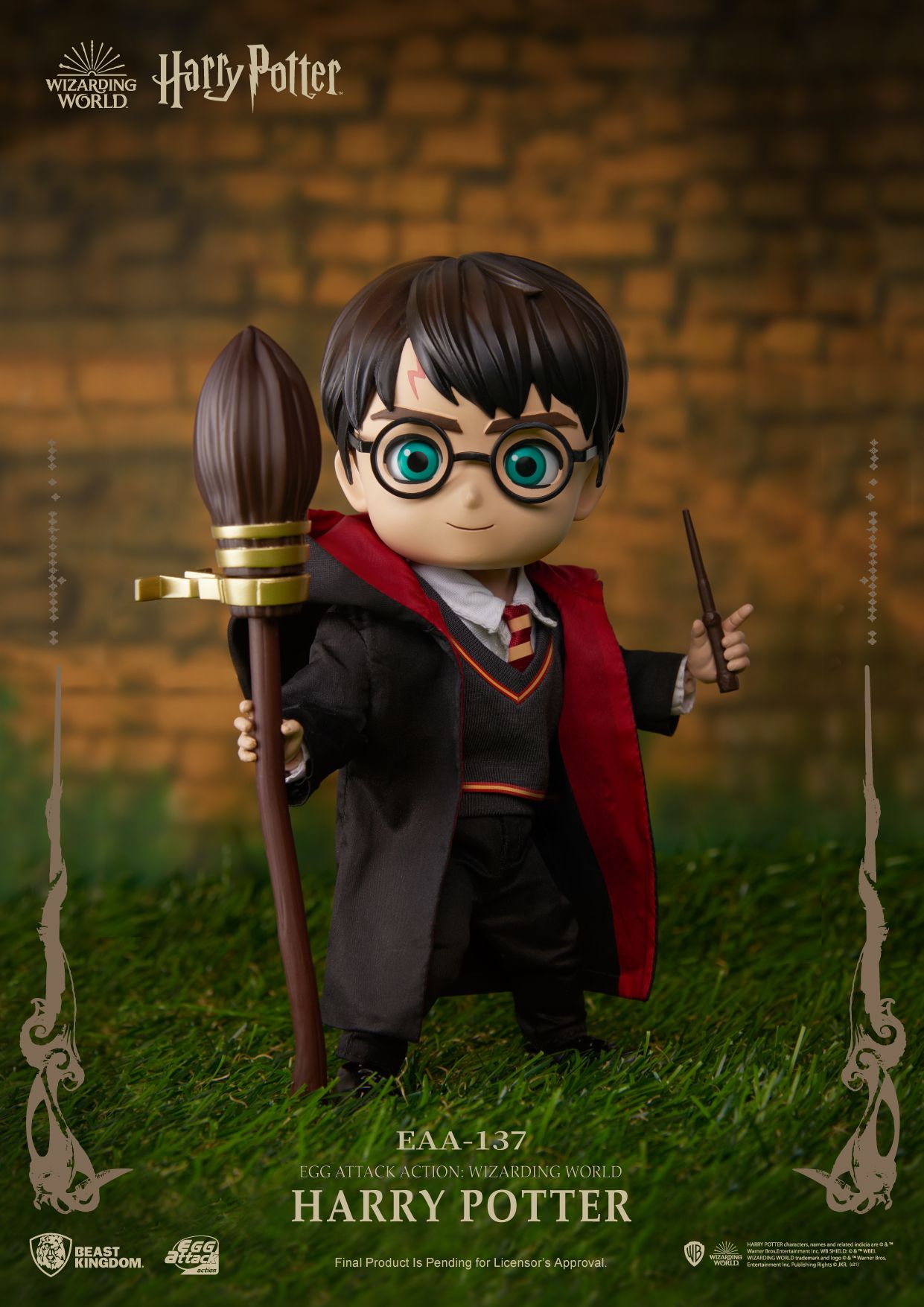 Egg Attack Action Wizarding World Harry Potter figure with broomstick and wand in wizard robes