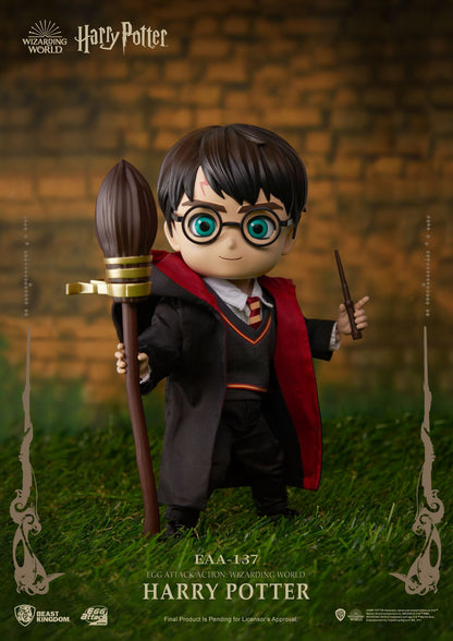 Egg Attack Action Wizarding World Harry Potter figure with broomstick and wand in wizard robes