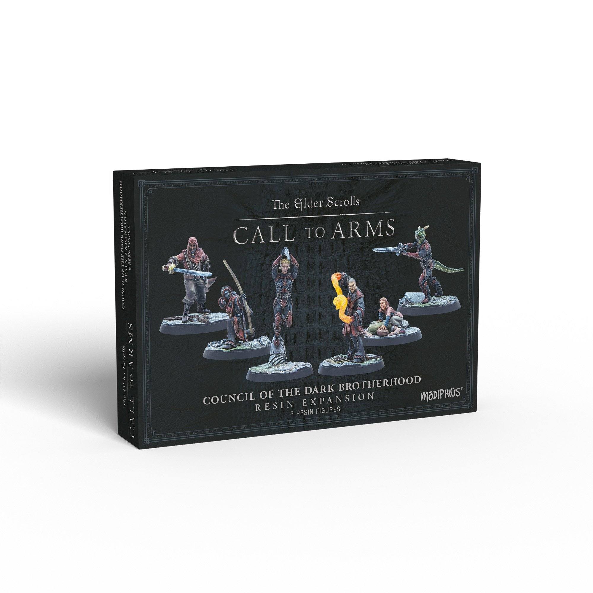 The Elder Scrolls Call to Arms: Dark Brotherhood expansion box, featuring 6 resin figures in dynamic action poses