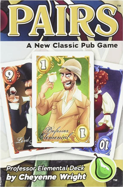 Pairs: Professor Elemental Deck cover. The '1' card shows a grinning man in a pith helmet holding a teacup; other cards visible