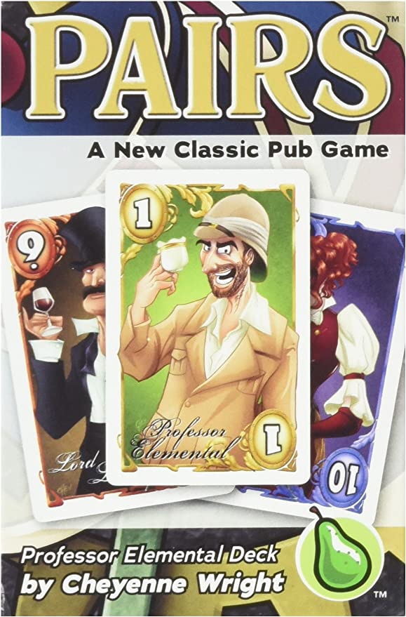 Pairs: Professor Elemental Deck cover. The &#39;1&#39; card shows a grinning man in a pith helmet holding a teacup; other cards visible