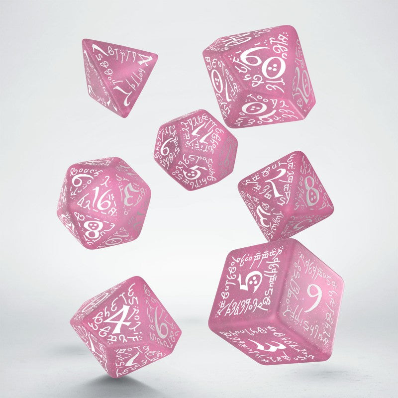 Q Workshop - Elvish Dice Set - Shimmering Pink &amp; White Dice Set 7 - Good Games