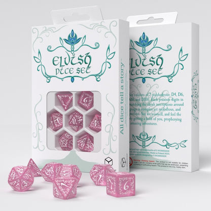 Q Workshop - Elvish Dice Set - Shimmering Pink & White Dice Set 7 - Good Games